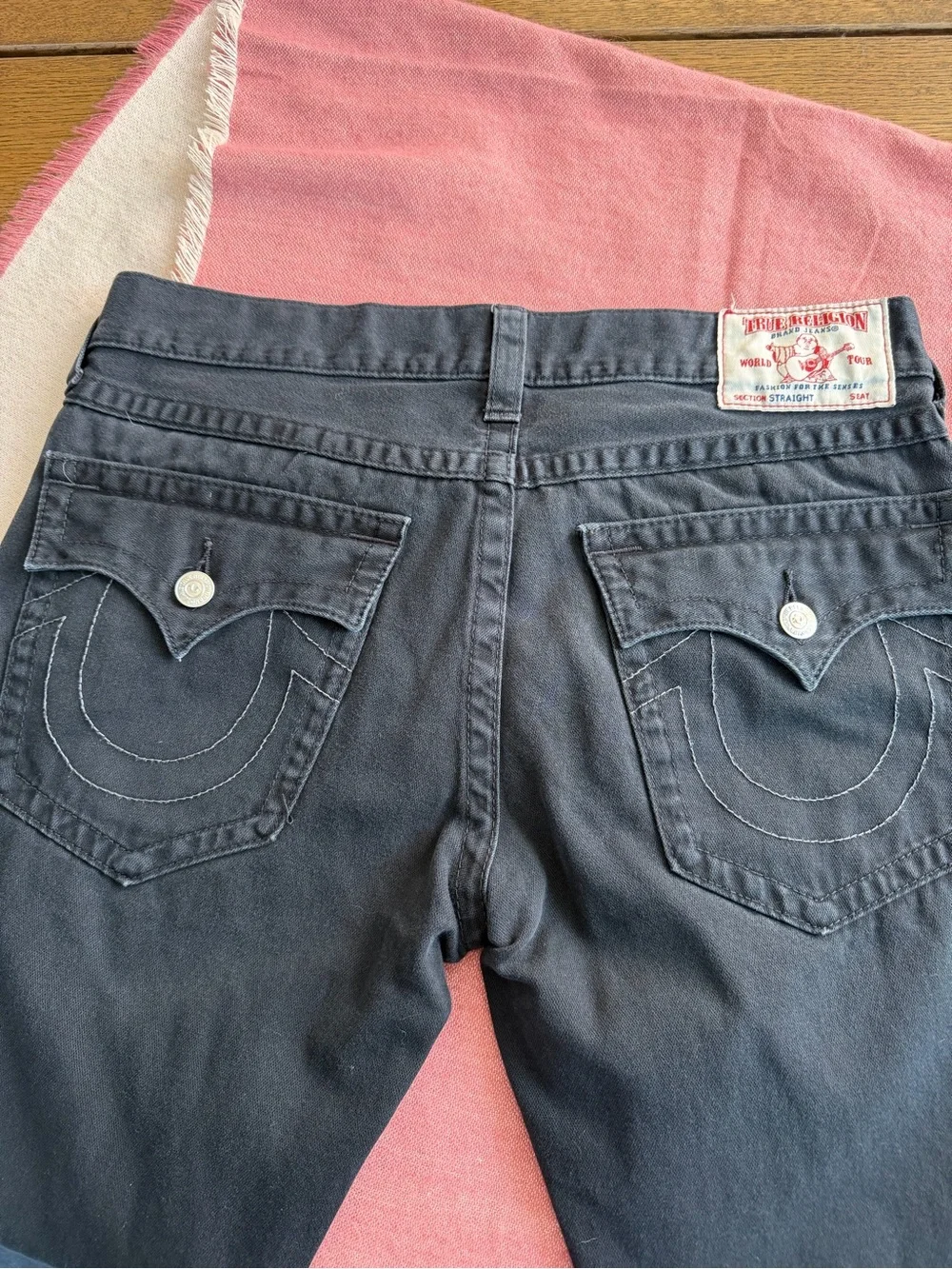 True Religion Black Back-Pocket Straight Jeans
